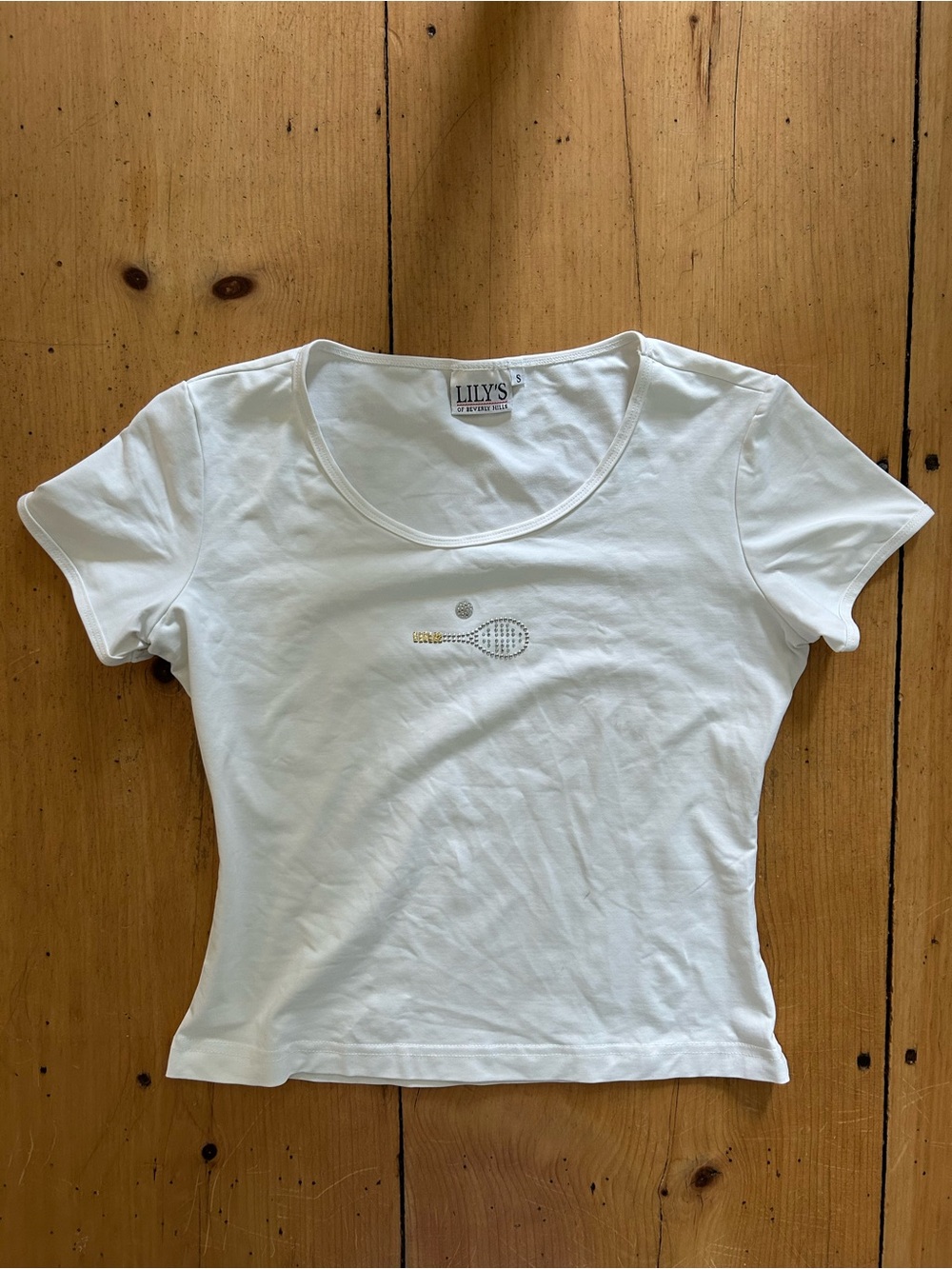 Y2K Lily's of Beverly Hills White Rhinestone Tennis Tee - Picture 2 of 5